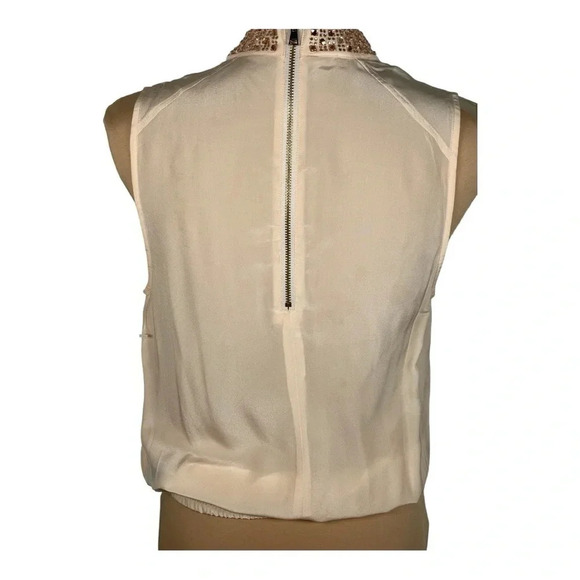 BEBE Sleeveless Jeweled Halter Neck Nude Collar Blouse Small - Picture 2 of 7